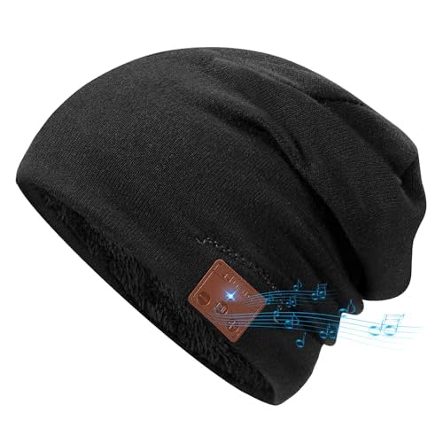 ZRUHIG 2024 Bluetooth Beanie Wireless Beanie Headphones Stylish Sleek Shape Bluetooth Hat HD Stereo Sound Built-in Mic Tech Gifts for Men Women Friends Family Teens Boys Girls (Black)