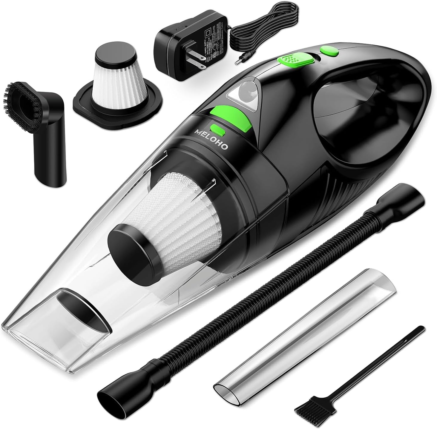 MELOHO Car Vacuum Cleaner High Power Portable Handheld Vacuum Cordless Rechargeable with Fast Charge Tech Huge Motor & Large-Capacity Battery Powerful Wireless Hand Held Vacuum for Pets Car Home