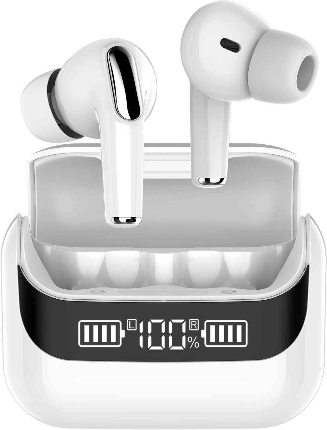 Hill-Tech Wireless Earbuds Bluetooth 5.3 Headphones Touch Control IPX4 Waterproof Stereo Earphones in-Ear Built-in Mic Clear Calling with Noice Cancelling (White)